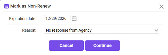 Reason for non-renewal